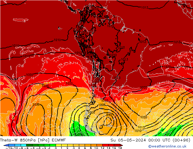 Theta-W 850hPa ECMWF Ne 05.05.2024 00 UTC