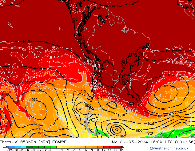 Theta-W 850hPa ECMWF pon. 06.05.2024 18 UTC