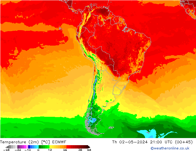 карта температуры ECMWF чт 02.05.2024 21 UTC