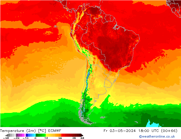 Temperatura (2m) ECMWF Sex 03.05.2024 18 UTC