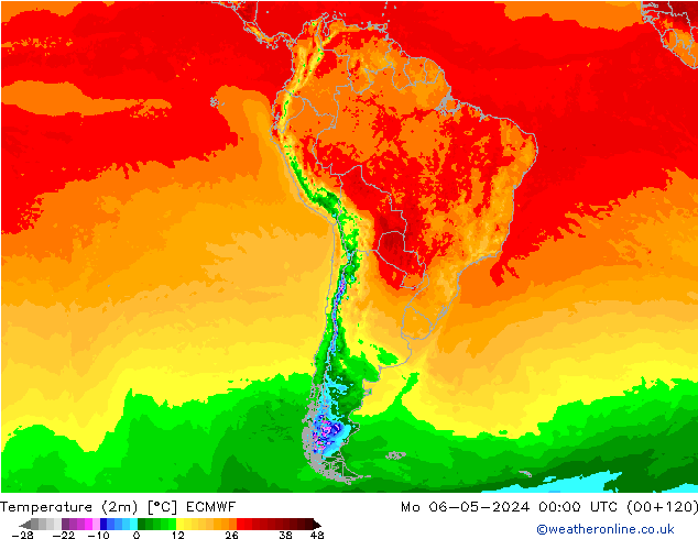 Temperatuurkaart (2m) ECMWF ma 06.05.2024 00 UTC