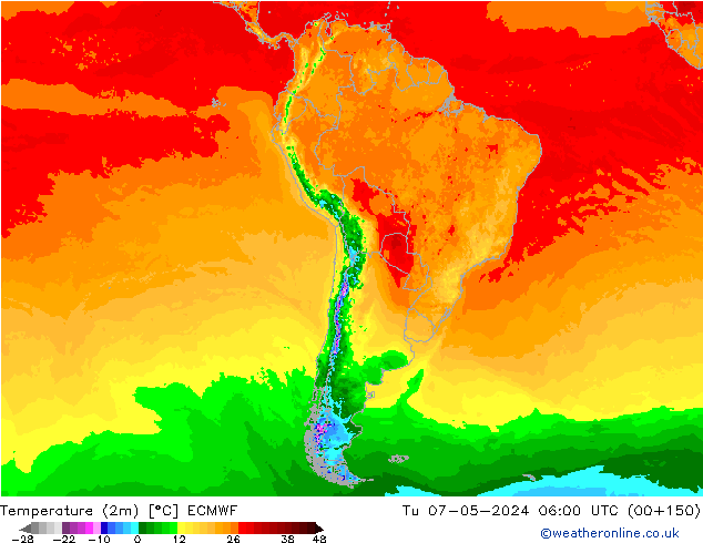 Temperature (2m) ECMWF Tu 07.05.2024 06 UTC