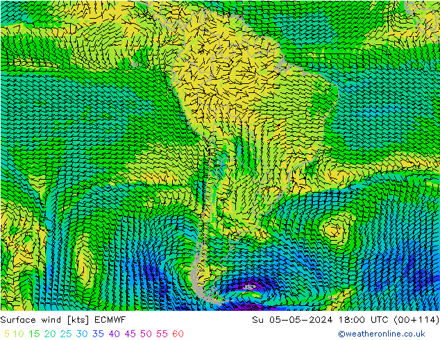Surface wind ECMWF Su 05.05.2024 18 UTC