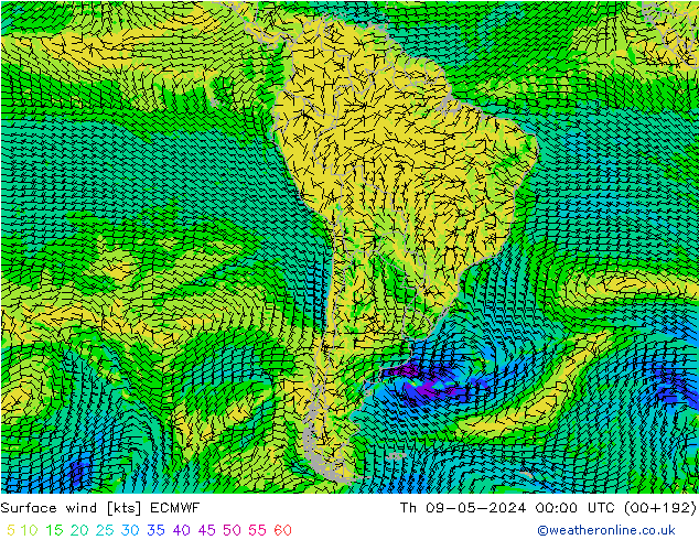 Surface wind ECMWF Th 09.05.2024 00 UTC