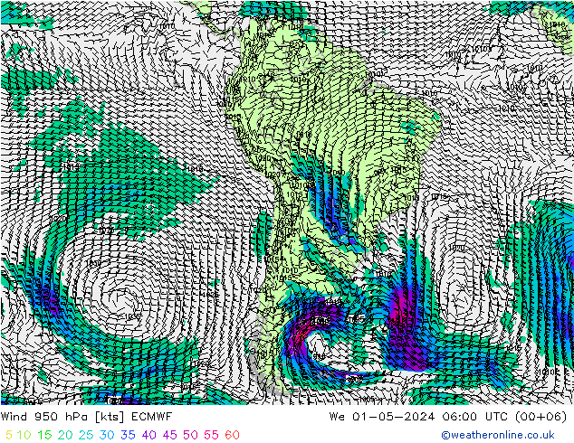 Prec 6h/Wind 10m/950 ECMWF We 01.05.2024 06 UTC