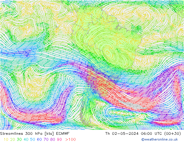 ветер 300 гПа ECMWF чт 02.05.2024 06 UTC