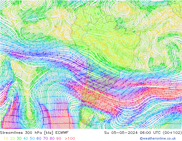 Streamlines 300 hPa ECMWF Su 05.05.2024 06 UTC