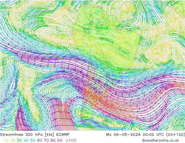 Streamlines 300 hPa ECMWF Mo 06.05.2024 00 UTC