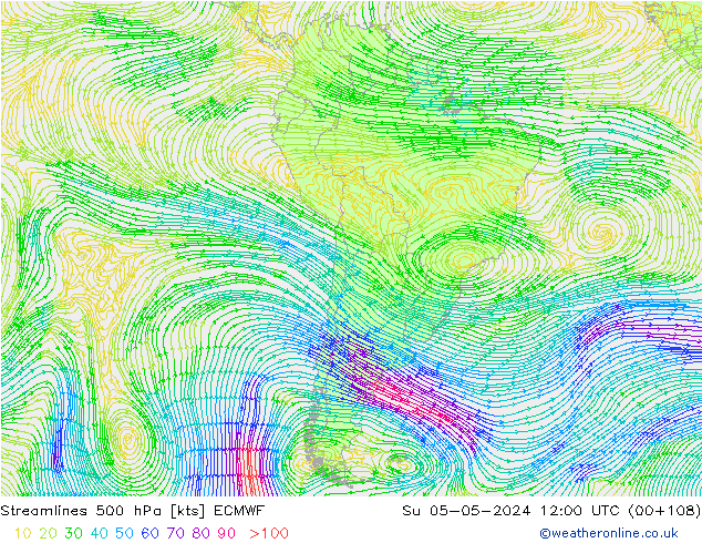 Línea de corriente 500 hPa ECMWF dom 05.05.2024 12 UTC