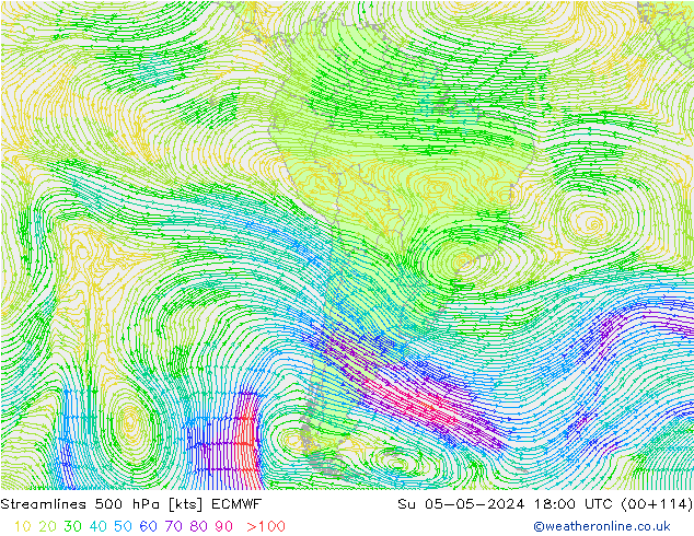Linia prądu 500 hPa ECMWF nie. 05.05.2024 18 UTC