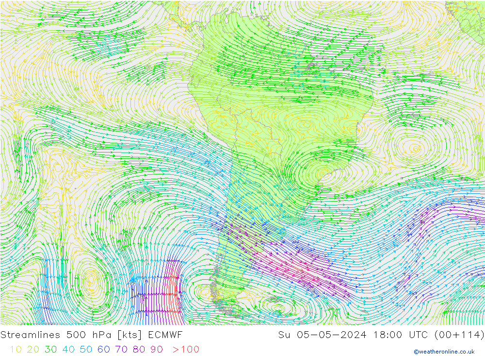 Streamlines 500 hPa ECMWF Su 05.05.2024 18 UTC