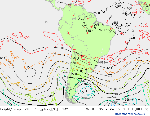 Z500/Rain (+SLP)/Z850 ECMWF Qua 01.05.2024 06 UTC