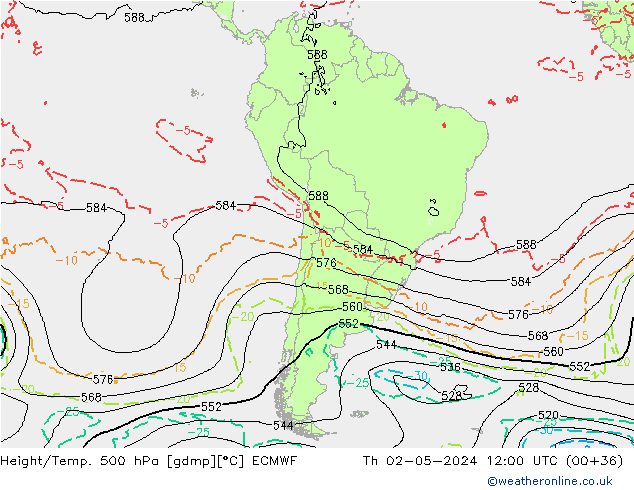 Z500/Rain (+SLP)/Z850 ECMWF Čt 02.05.2024 12 UTC