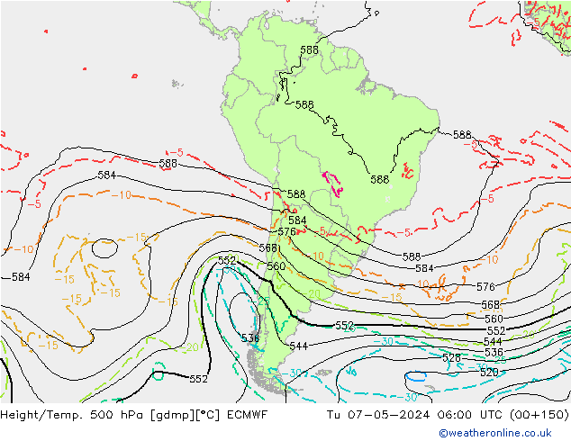 Z500/Rain (+SLP)/Z850 ECMWF Út 07.05.2024 06 UTC