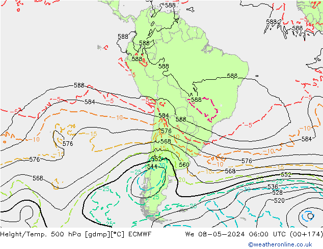 Z500/Rain (+SLP)/Z850 ECMWF mer 08.05.2024 06 UTC