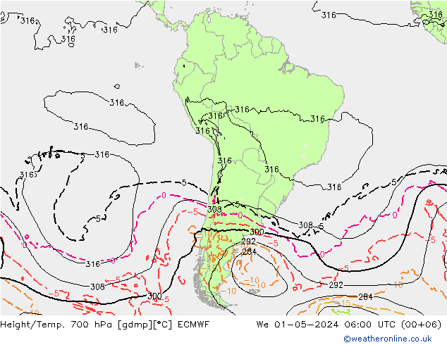 Height/Temp. 700 гПа ECMWF ср 01.05.2024 06 UTC