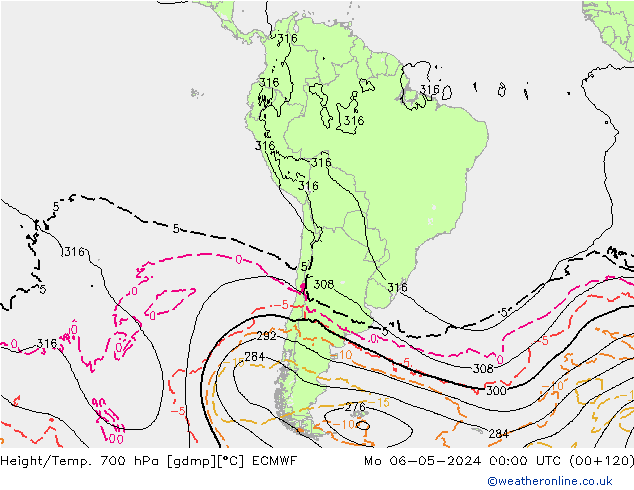 Height/Temp. 700 hPa ECMWF Mo 06.05.2024 00 UTC