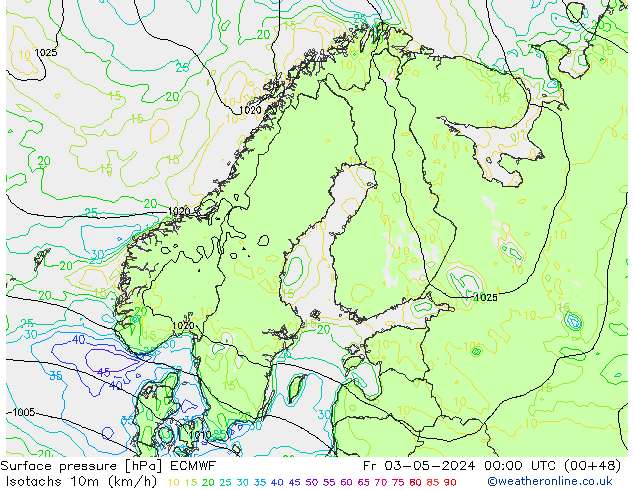 Isotaca (kph) ECMWF vie 03.05.2024 00 UTC