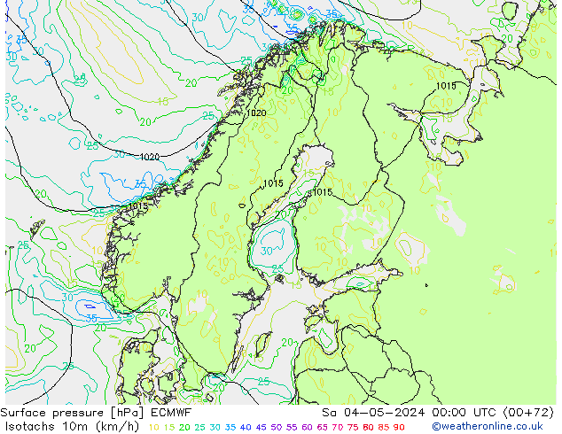 Isotachs (kph) ECMWF Sa 04.05.2024 00 UTC