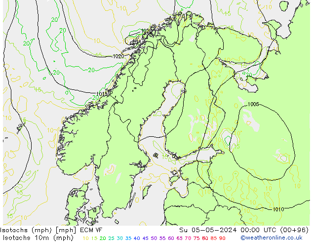 Isotachs (mph) ECMWF Ne 05.05.2024 00 UTC