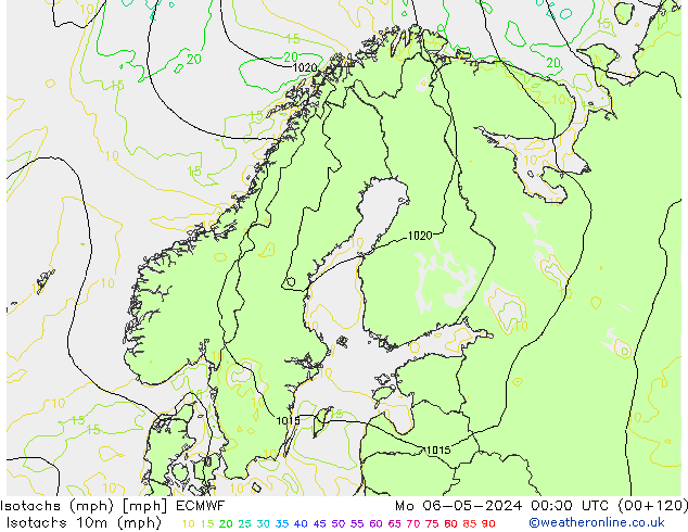 Isotaca (mph) ECMWF lun 06.05.2024 00 UTC