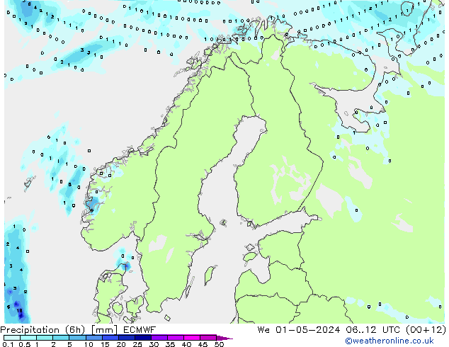 Precipitation (6h) ECMWF St 01.05.2024 12 UTC