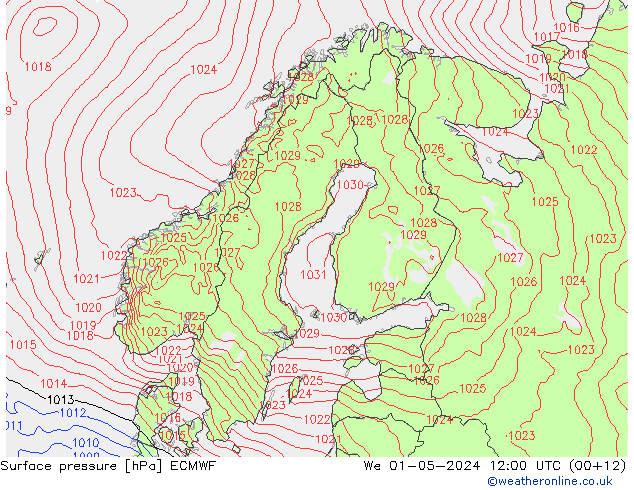 Atmosférický tlak ECMWF St 01.05.2024 12 UTC