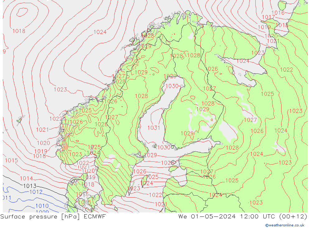 Atmosférický tlak ECMWF St 01.05.2024 12 UTC