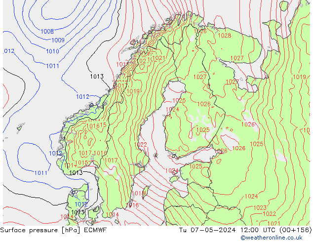 Surface pressure ECMWF Tu 07.05.2024 12 UTC