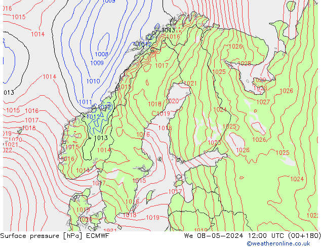 Bodendruck ECMWF Mi 08.05.2024 12 UTC