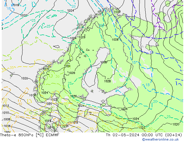 Theta-e 850hPa ECMWF Do 02.05.2024 00 UTC