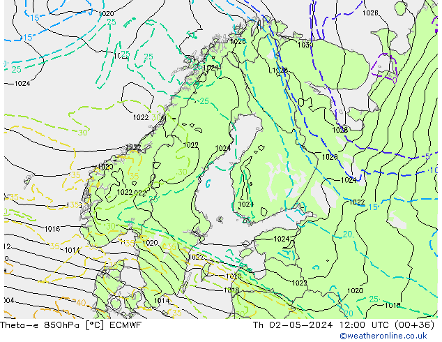 Theta-e 850hPa ECMWF  02.05.2024 12 UTC