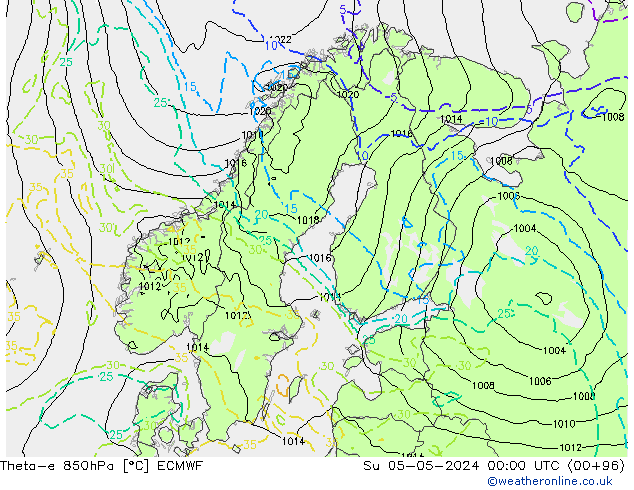 Theta-e 850hPa ECMWF Ne 05.05.2024 00 UTC