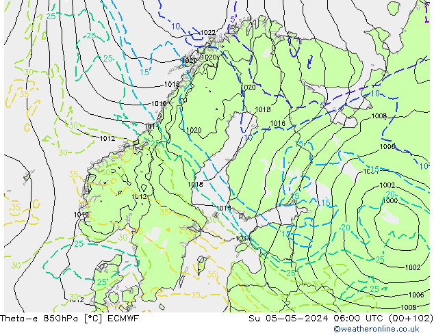 Theta-e 850hPa ECMWF Ne 05.05.2024 06 UTC