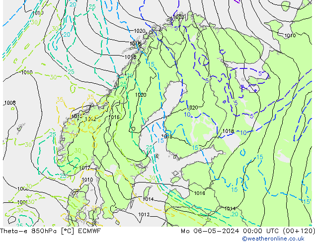 Theta-e 850hPa ECMWF lun 06.05.2024 00 UTC