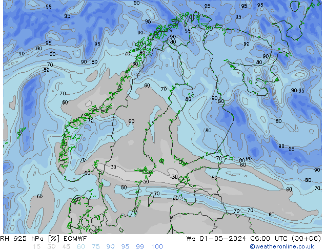 RH 925 hPa ECMWF Mi 01.05.2024 06 UTC