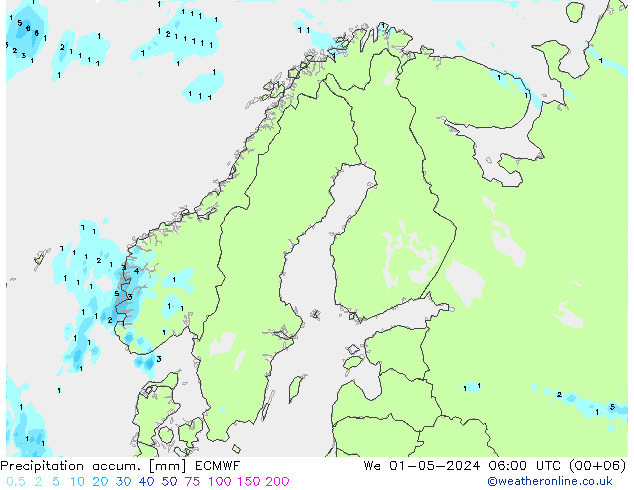 Precipitation accum. ECMWF We 01.05.2024 06 UTC