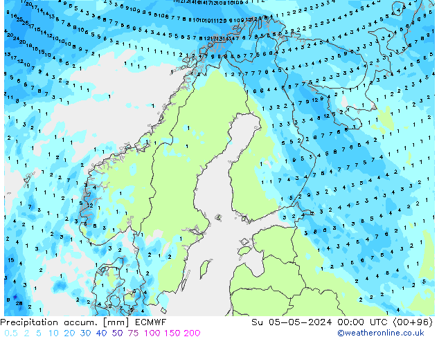 Precipitation accum. ECMWF dom 05.05.2024 00 UTC