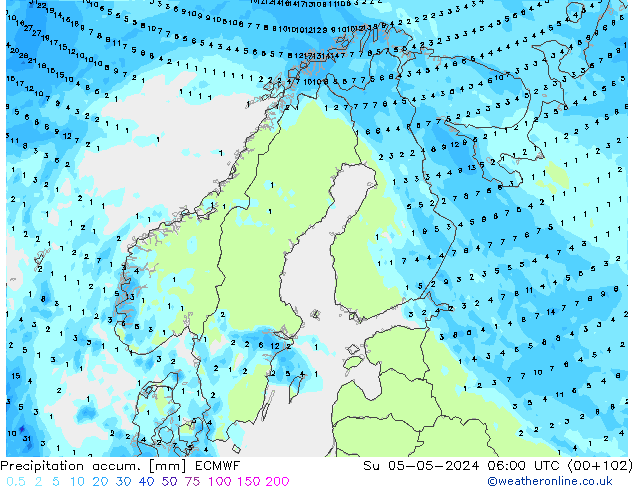 Totale neerslag ECMWF zo 05.05.2024 06 UTC