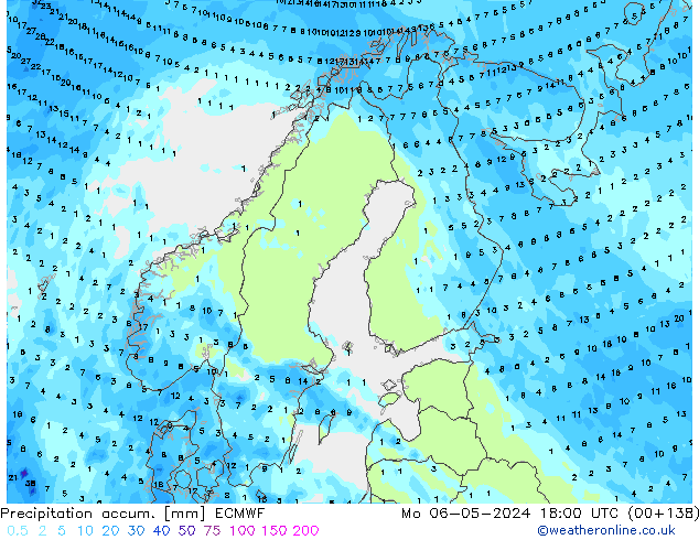 Totale neerslag ECMWF ma 06.05.2024 18 UTC