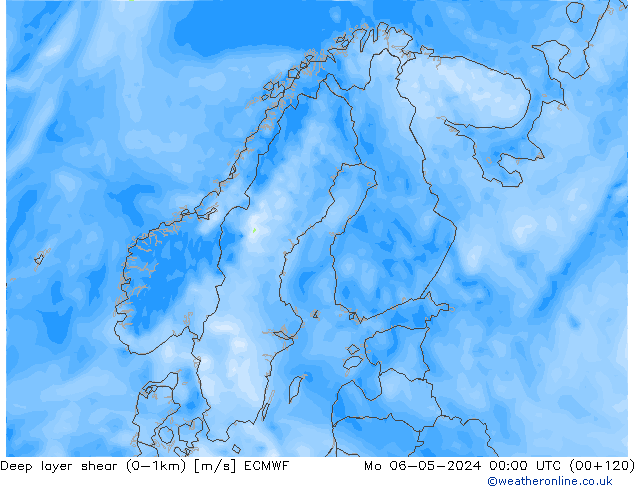 Deep layer shear (0-1km) ECMWF lun 06.05.2024 00 UTC