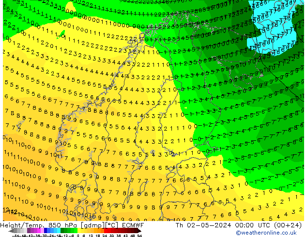 Z500/Rain (+SLP)/Z850 ECMWF Čt 02.05.2024 00 UTC