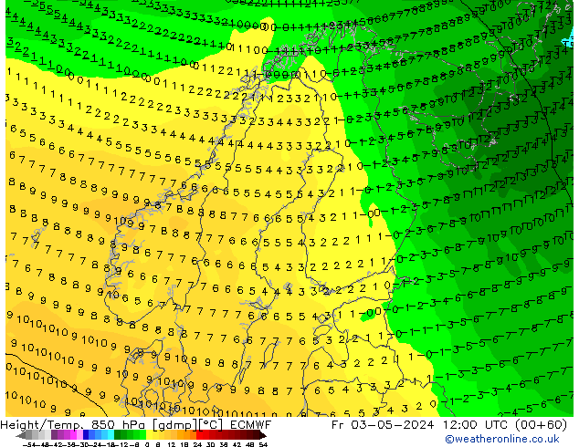 Z500/Rain (+SLP)/Z850 ECMWF Pá 03.05.2024 12 UTC