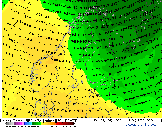 Z500/Rain (+SLP)/Z850 ECMWF dom 05.05.2024 18 UTC