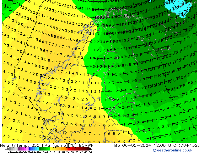 Z500/Rain (+SLP)/Z850 ECMWF пн 06.05.2024 12 UTC