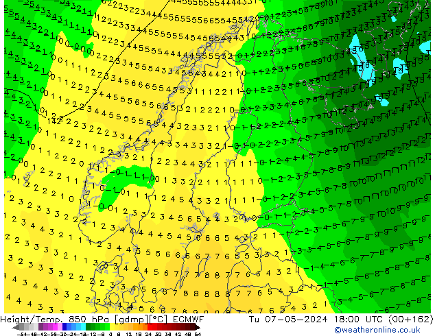 Yükseklik/Sıc. 850 hPa ECMWF Sa 07.05.2024 18 UTC