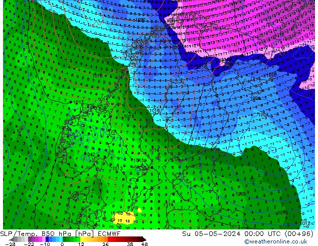 SLP/Temp. 850 hPa ECMWF Ne 05.05.2024 00 UTC