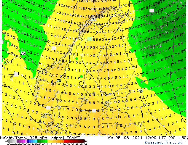 Height/Temp. 925 гПа ECMWF ср 08.05.2024 12 UTC