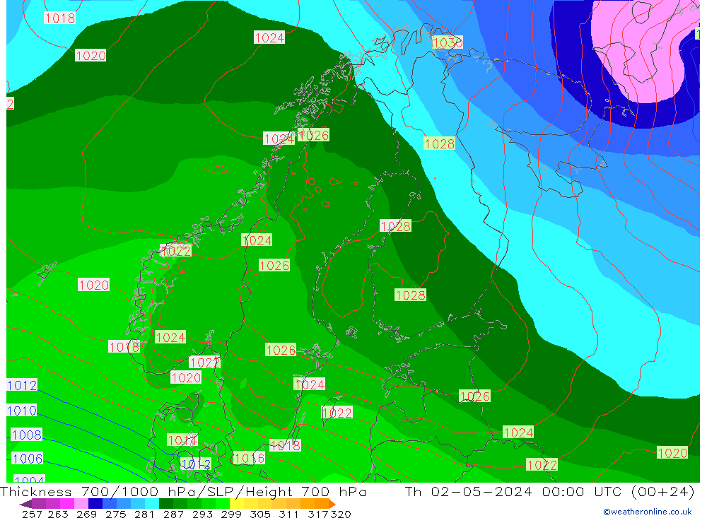 Thck 700-1000 hPa ECMWF Th 02.05.2024 00 UTC