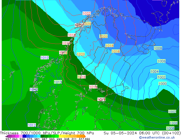 Dikte700-1000 hPa ECMWF zo 05.05.2024 06 UTC